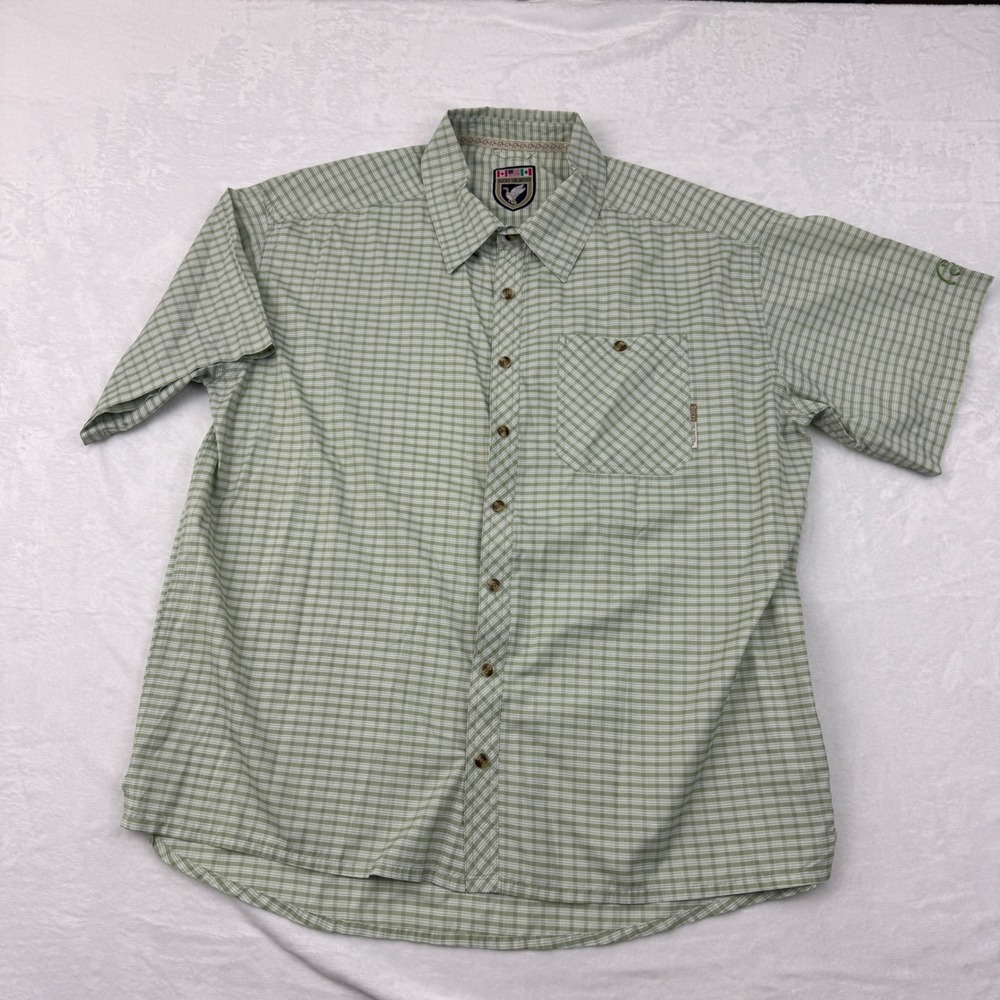 Ducks Unlimited Mens Green Plaid Short‎ Sleeve Button Up Fishing Shirt Lightwt